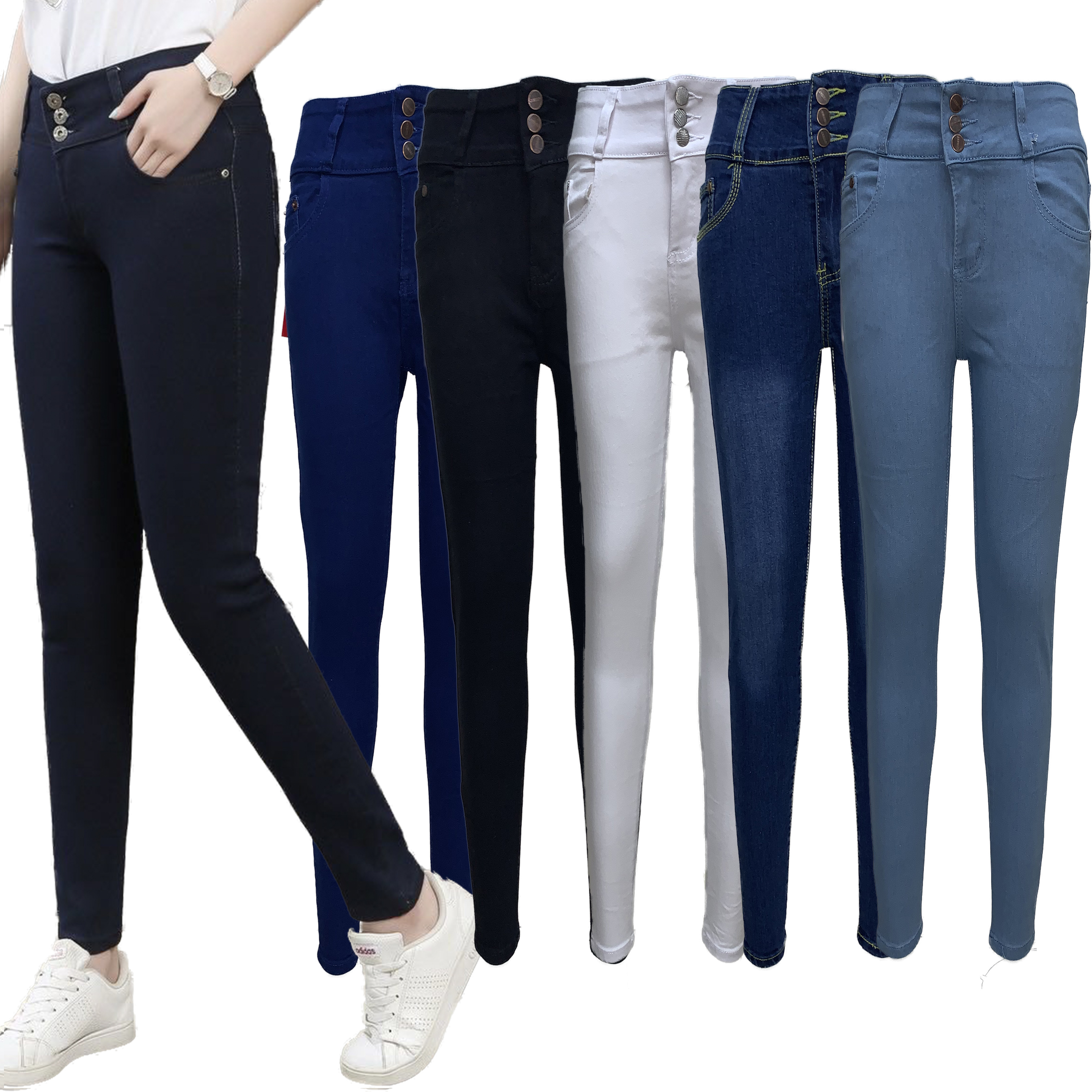 Button Skinny Jeans Stretchable Pants 6 