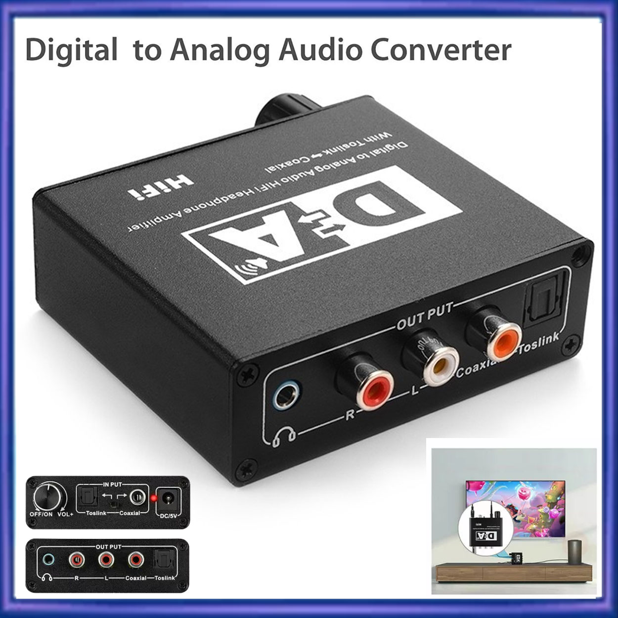 Hifi DAC Amp Digital to Analog Audio Converter RCA 3.5mm Headphone Amplifier  Toslink Optical Coaxial Output Portable DAC 24bit | Lazada PH