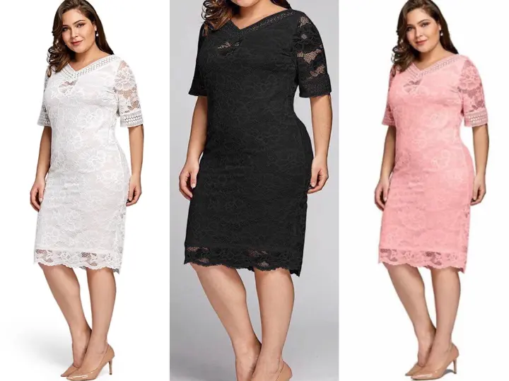 plus size white lace dress party dress 