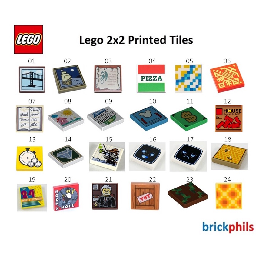 Lego 2x2 Printed Tiles Authentic Lego Brand Parts New Lego