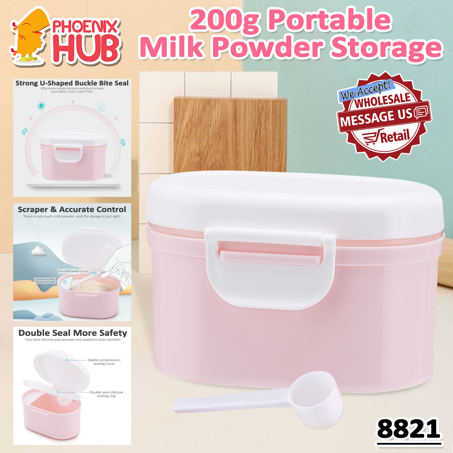 Phoenix Hub 8822 Baby Milk Powder Box Airtight with Spoon Double Cover
