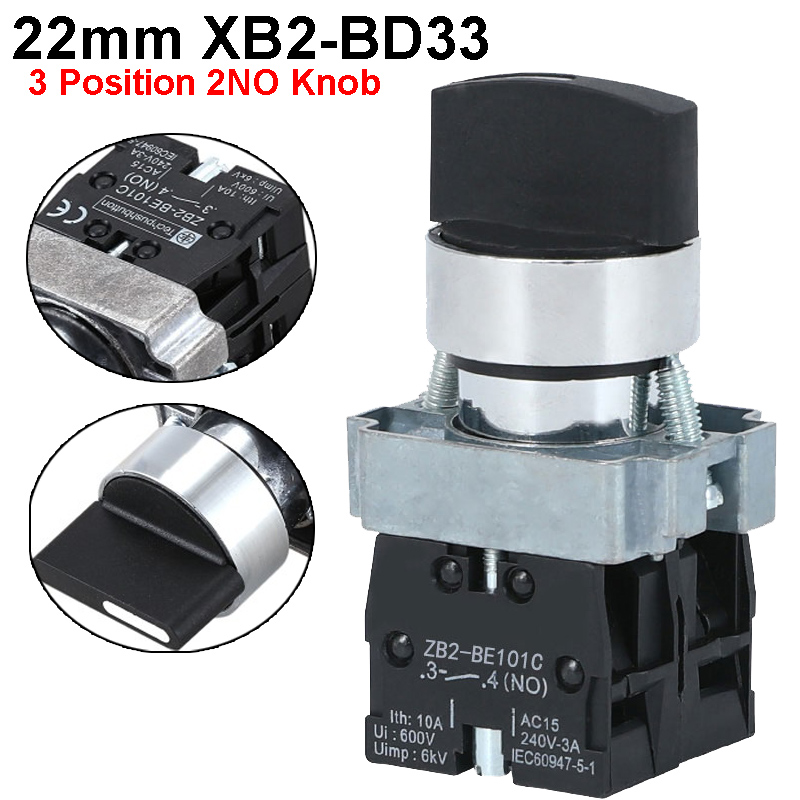 22mm XB2-BD33 3 Position 2NO Knob Switch 10A/415V Lock-in Selection Switch - Foto 11
