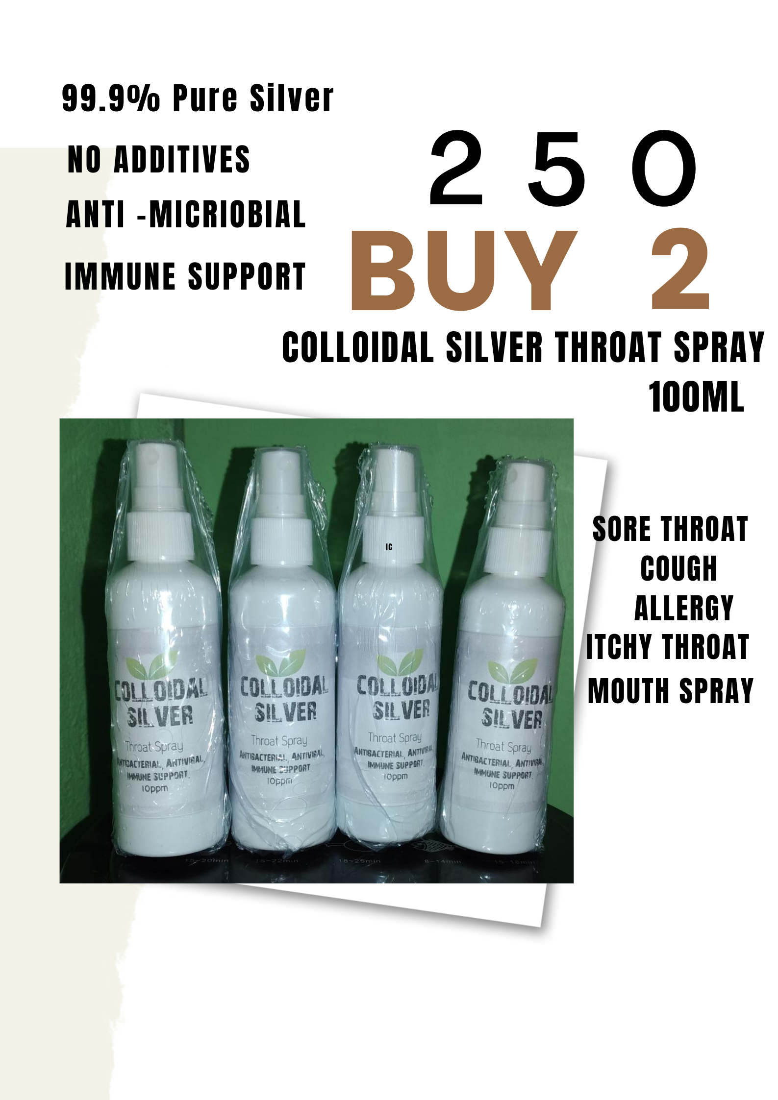 Colloidal Silver Throat Spray Antibacterial, Antimicrobial, Natural