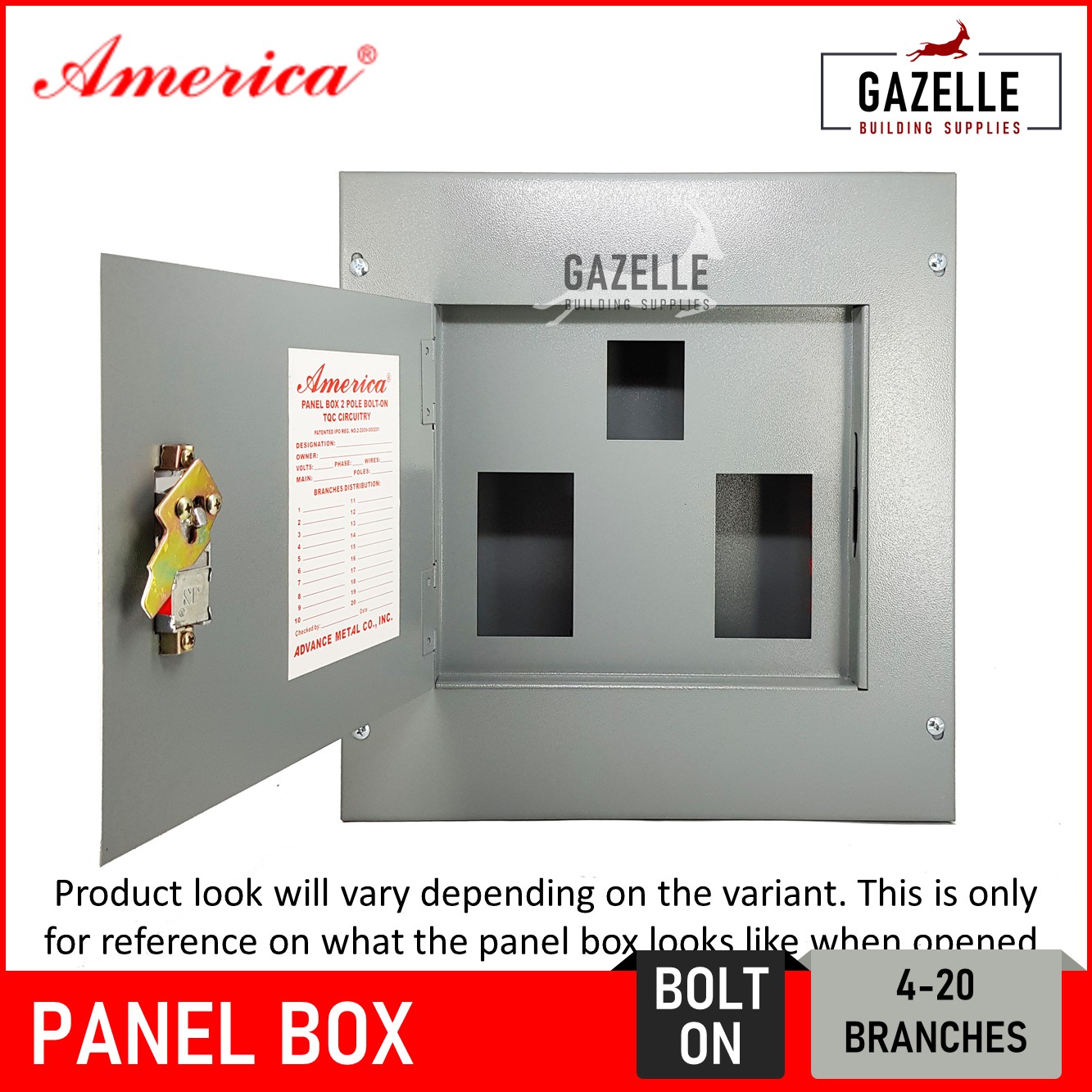 America Panel Box for 2 Pole BoltOn Circuit Breakers 4 / 6 / 8 / 10