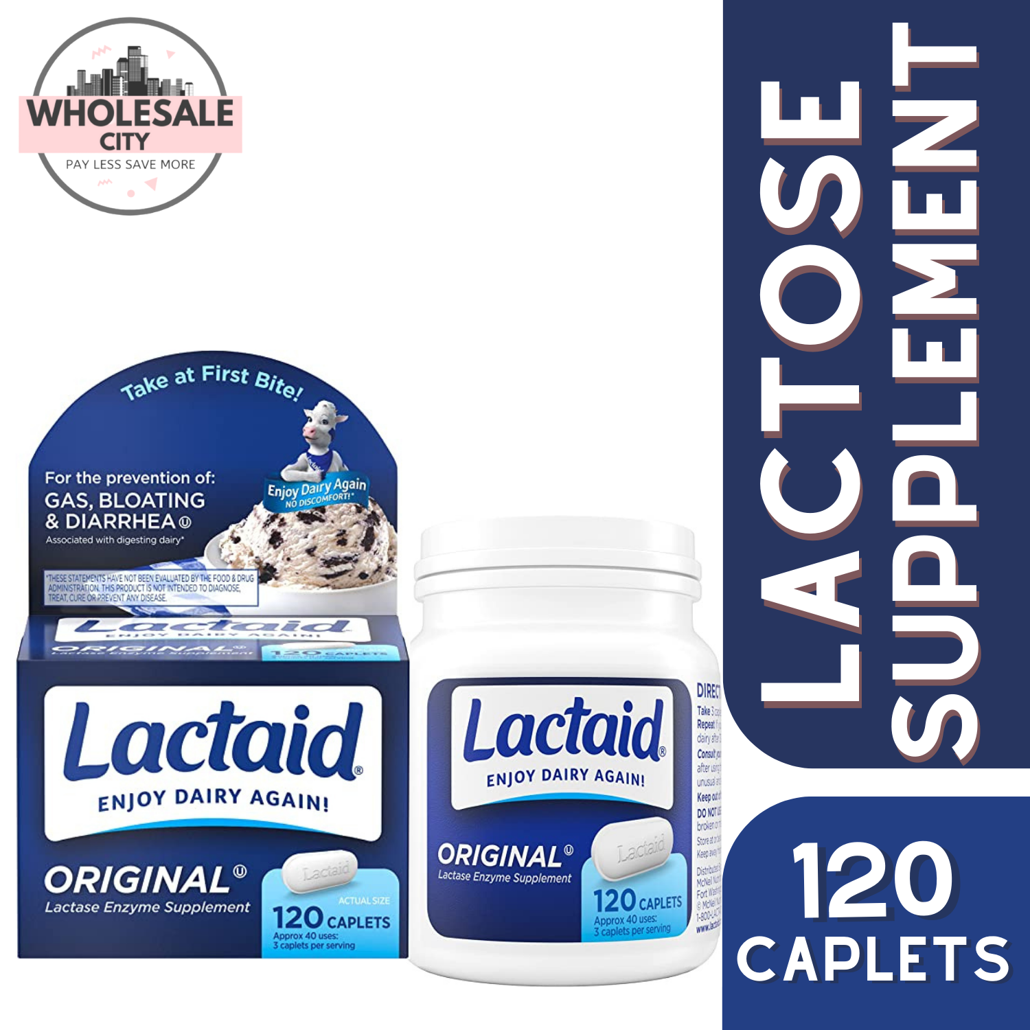 Lactaid Original Strength 120 Caplets Lactose Intolerance Relief