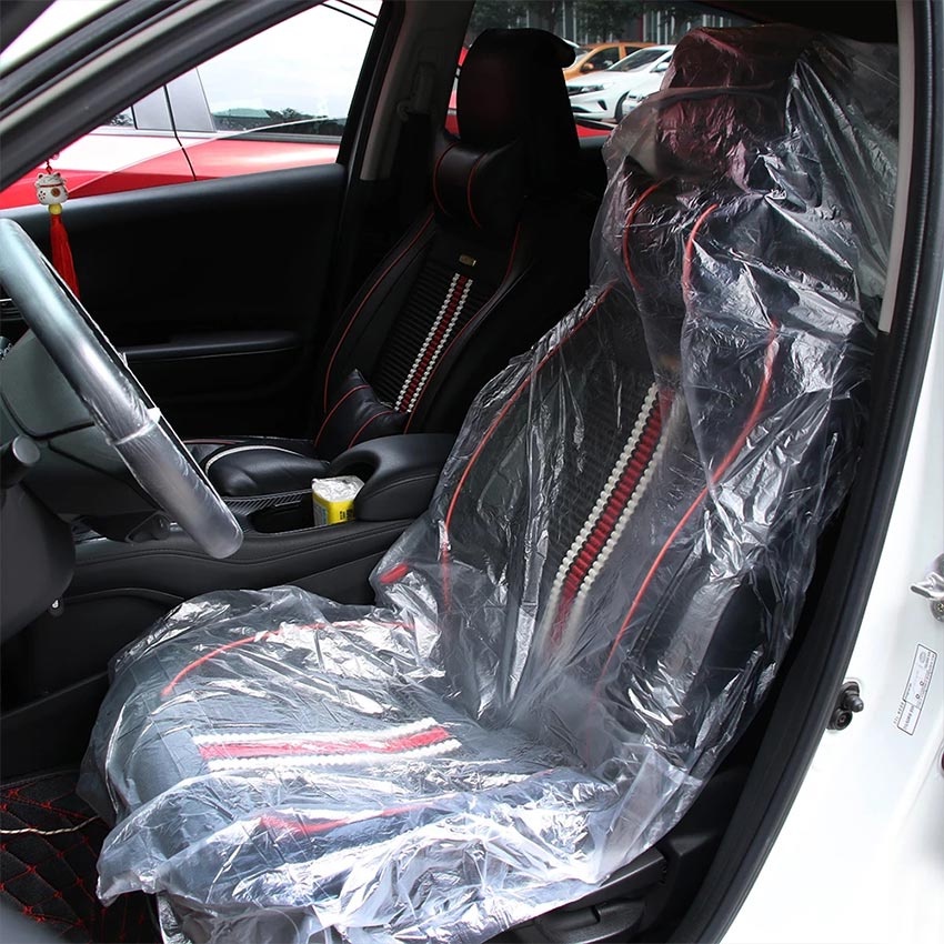 100Pcs Disposable Clear Plastic Car Seat Cover Car Maintenance