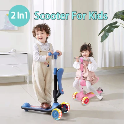 【Fast Delivery】2 In 1 Foldable Character Ride-On Push Scooter for Kids Sale Boys And Girls Can Ride Scooter Adjustable Height Balance Coordination Training Car ( Pink / Blue / Yello)