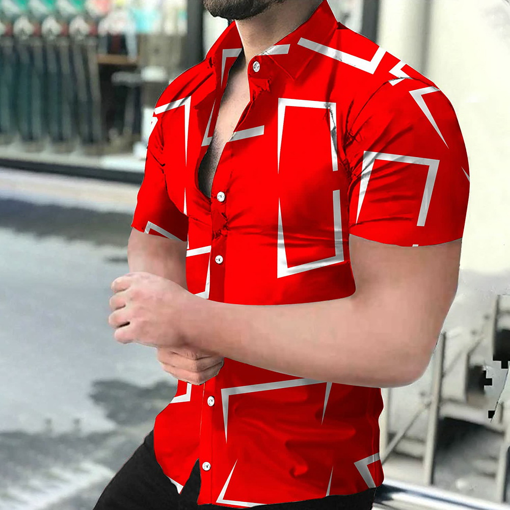 Men's Button-Up Shirt Baroque Hawaiian Short-Sleeve T-Shirt Top  3D-Digital-Print