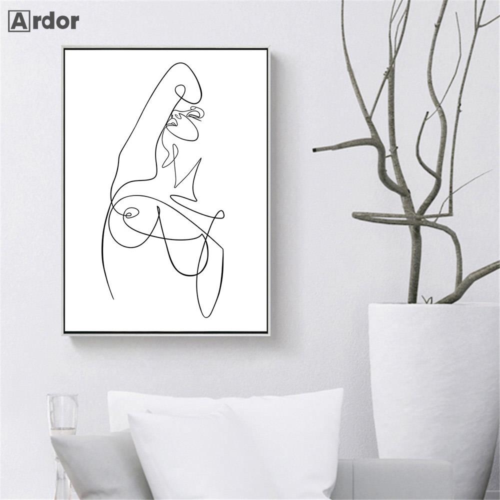 Abstract Female Line Drawing Wall Art Canvas Poster Sexy Woman Body Painting  Minimalist Print Wall Pictures Living Room Decor Lazada PH