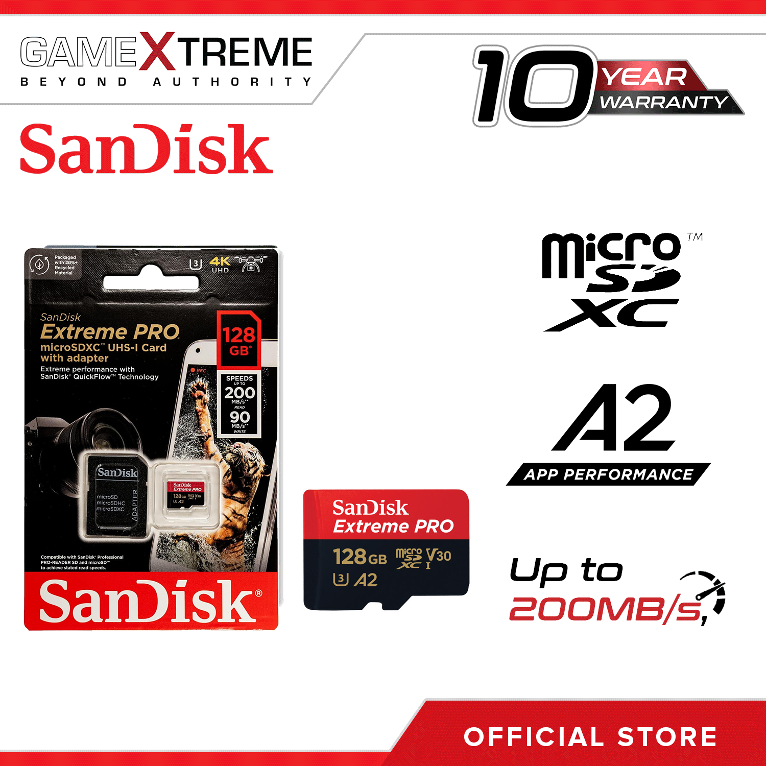 SanDisk Extreme PRO 128GB 256GB UHS-I U3 V30 SDXC Card up to 200MB