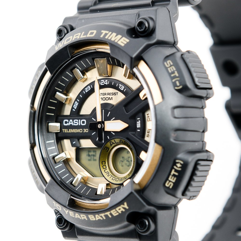 Casio World Time Analog Digital WatchGold Dial AEQ110 review and price