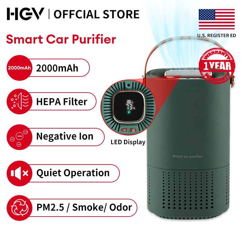 Hgv Year Warranty Portable Mini Air Purifier For Car Room Smart Hepa Filter Rechargeable