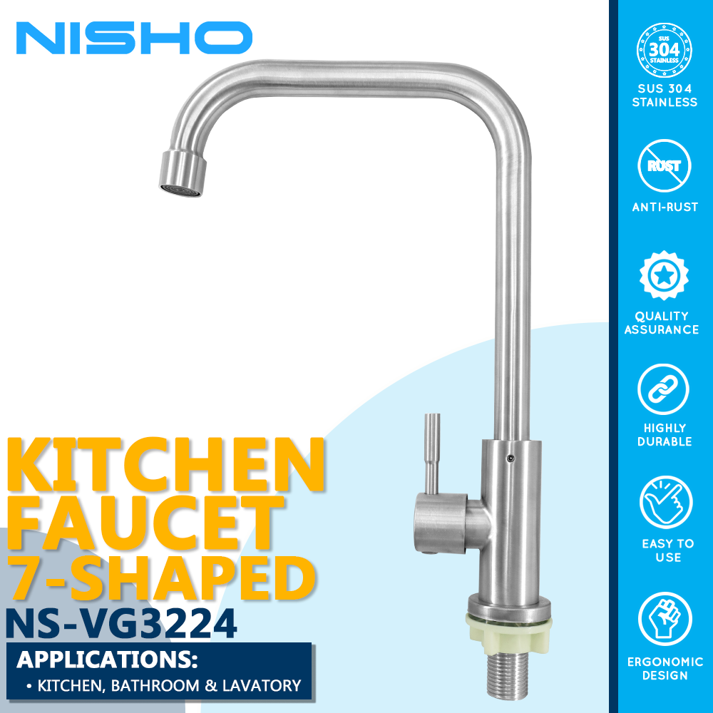 Nisho Shiro SUS304 Stainless 7 Shaped Kitchen Sink Gooseneck Faucet Arc Type Bar Sink Goose Neck