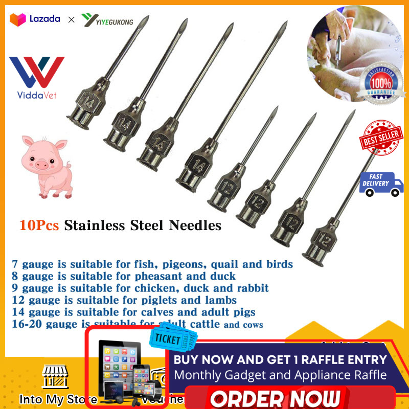 [Viddavet] 10Pcs Stainless Steel Needles for Injection Veterinary Vaccine Injection Needle for