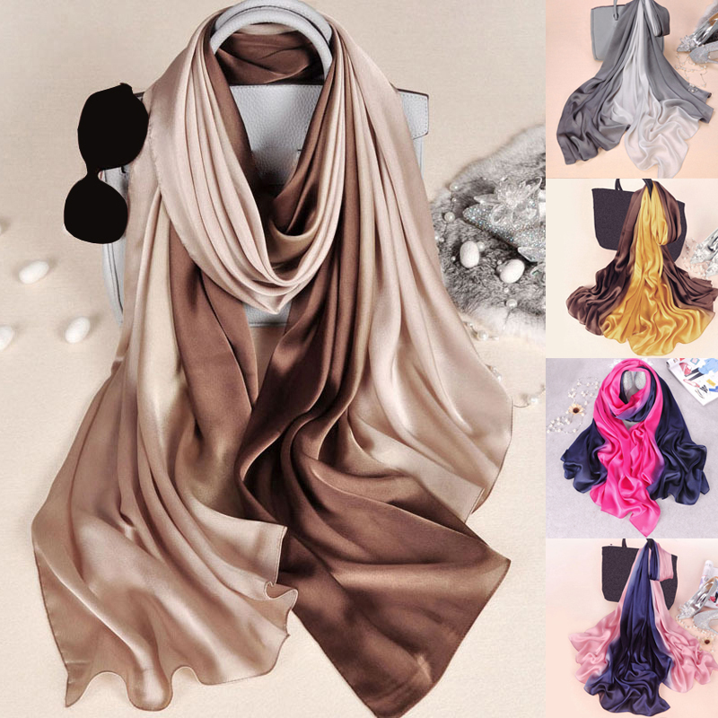 Xinyi3 1PC Soft Gradient Silk Hijab Shawl Scarf Long Section Beach Beach Towel Accessories Smooth