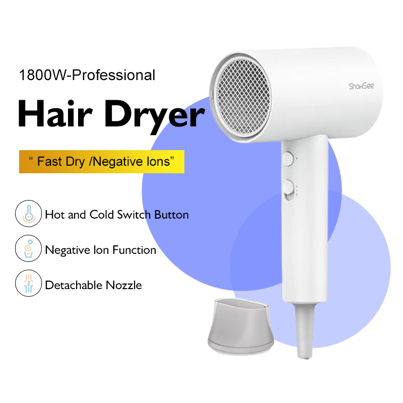 Compra online de Xiaomi showsee anion secador de cabelo difusor portátil  para secador de cabelo íon profissional cabeleireiro secador de cabelo  1800w ventilador