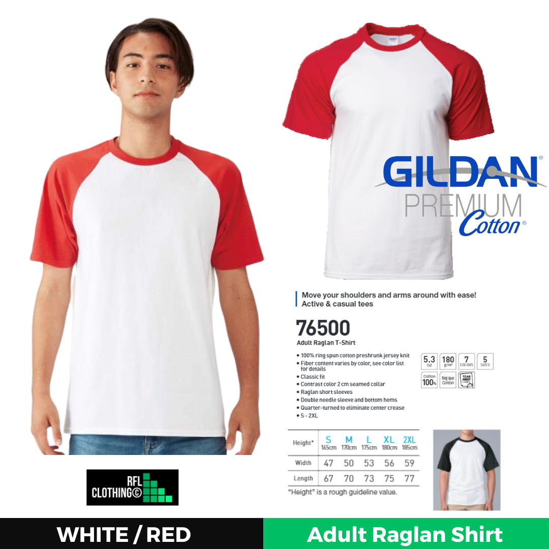 RFL  Raglan Shirt Men Gildan Premium Adult Cotton 76500 Sport