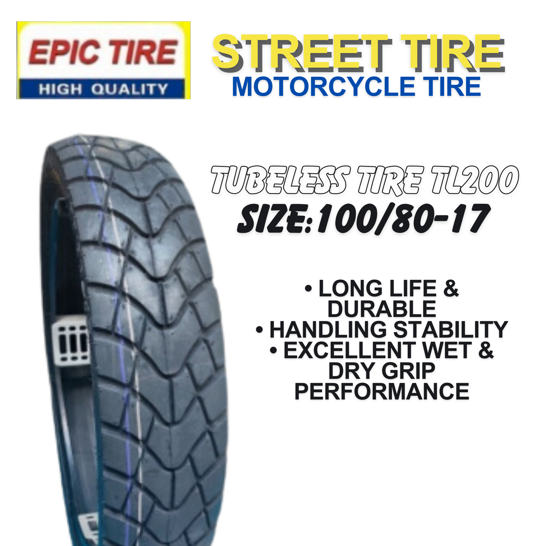 Epic Tire (TL200) Dual Sports Tire Tubeless Motorcycle Tires For SUPRA