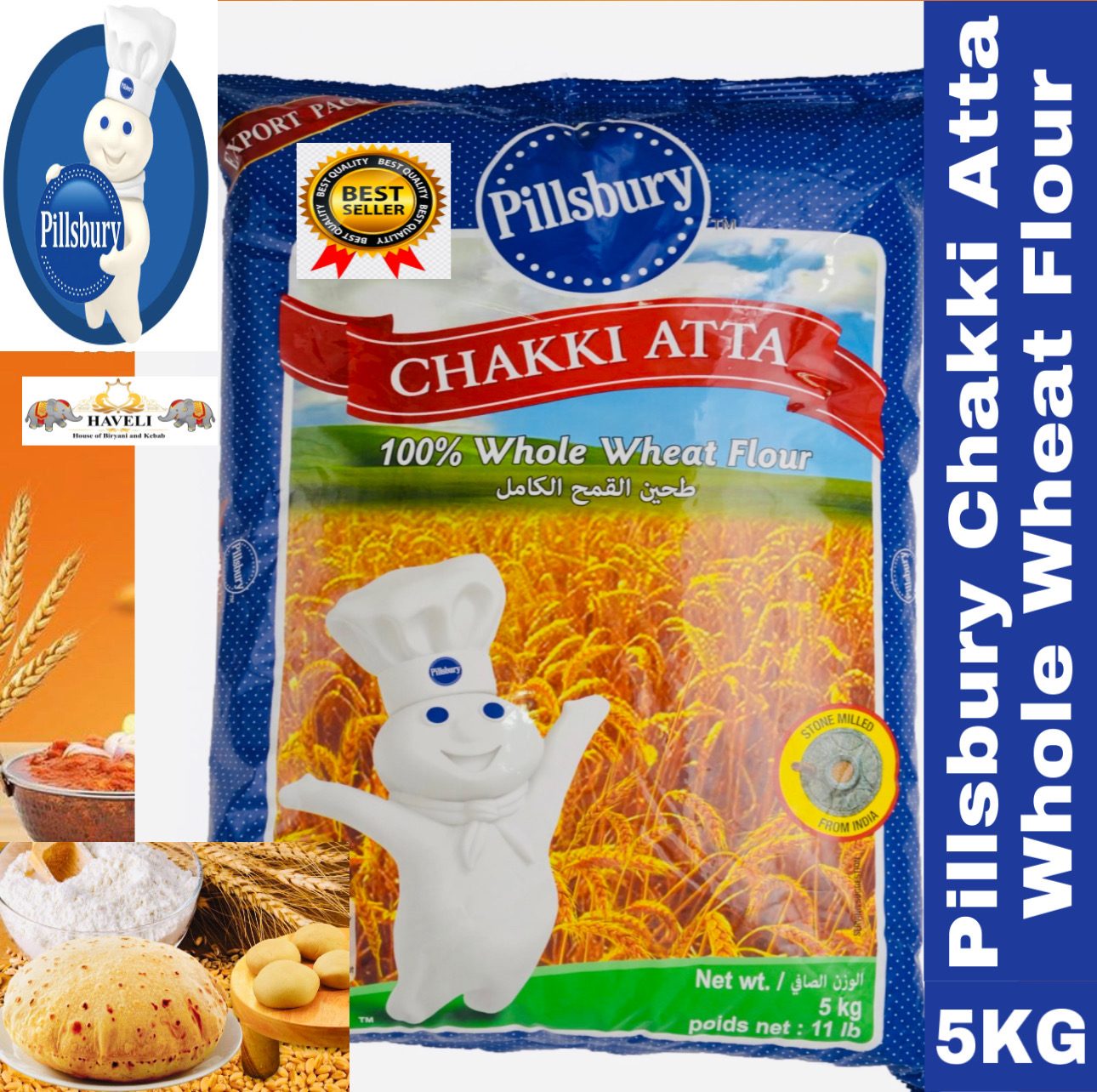 Pillsbury Chakki Fresh Atta Flour 100 Percent Whole Wheat Grain Atta