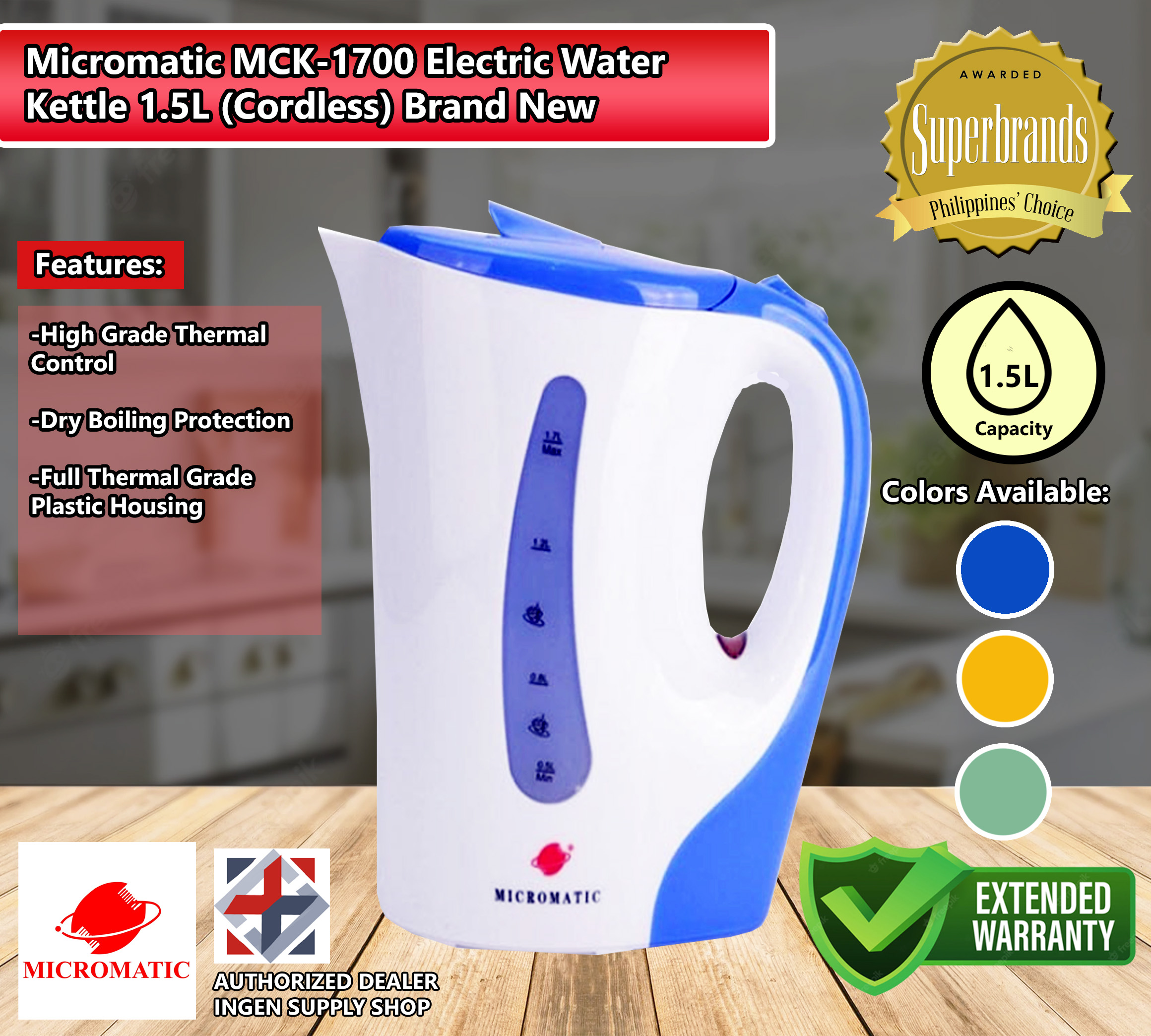 Micromatic Electric Kettle MCK1700 1.5 Liters Brand New Lazada PH