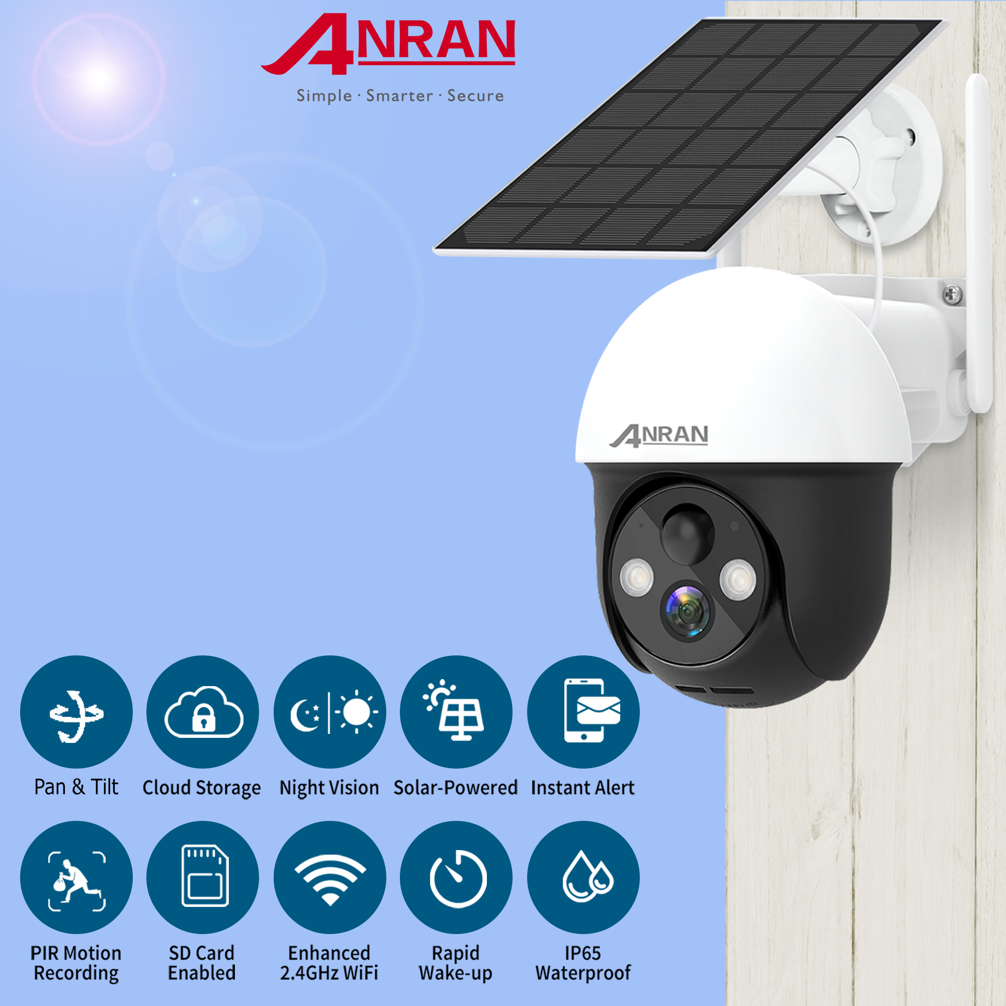 ANRAN Solar CCTV Wireless, 3MP PTZ WIFI Camera, Security Cctv System ...