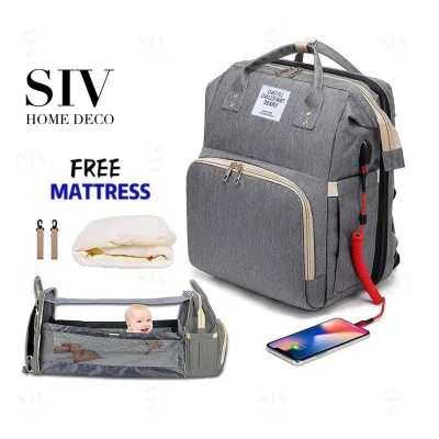 SIV 2 in 1 Crib Baby Bag Organizer Diaper Bag Mommy Mummy Bag Backpack Portable Foldable