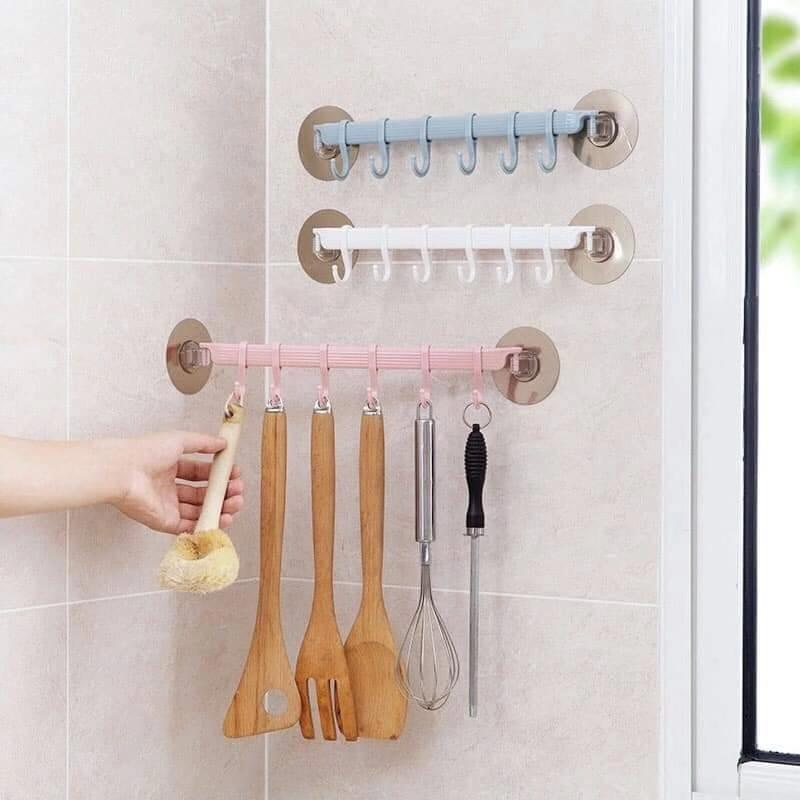 6 Even Row Of Hooks Strong Adhesive Hook Kitchen Wall Hanging