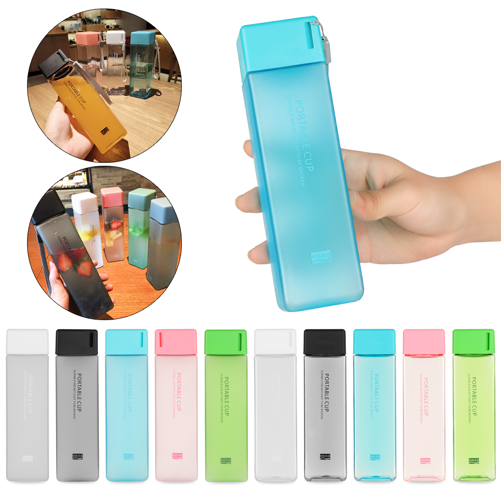 450ml Portable Cycling Accessory Outdoor Sports BPA Free Camping Square Plastic Cup Water Bottle Drink Jug Bottle with Straw