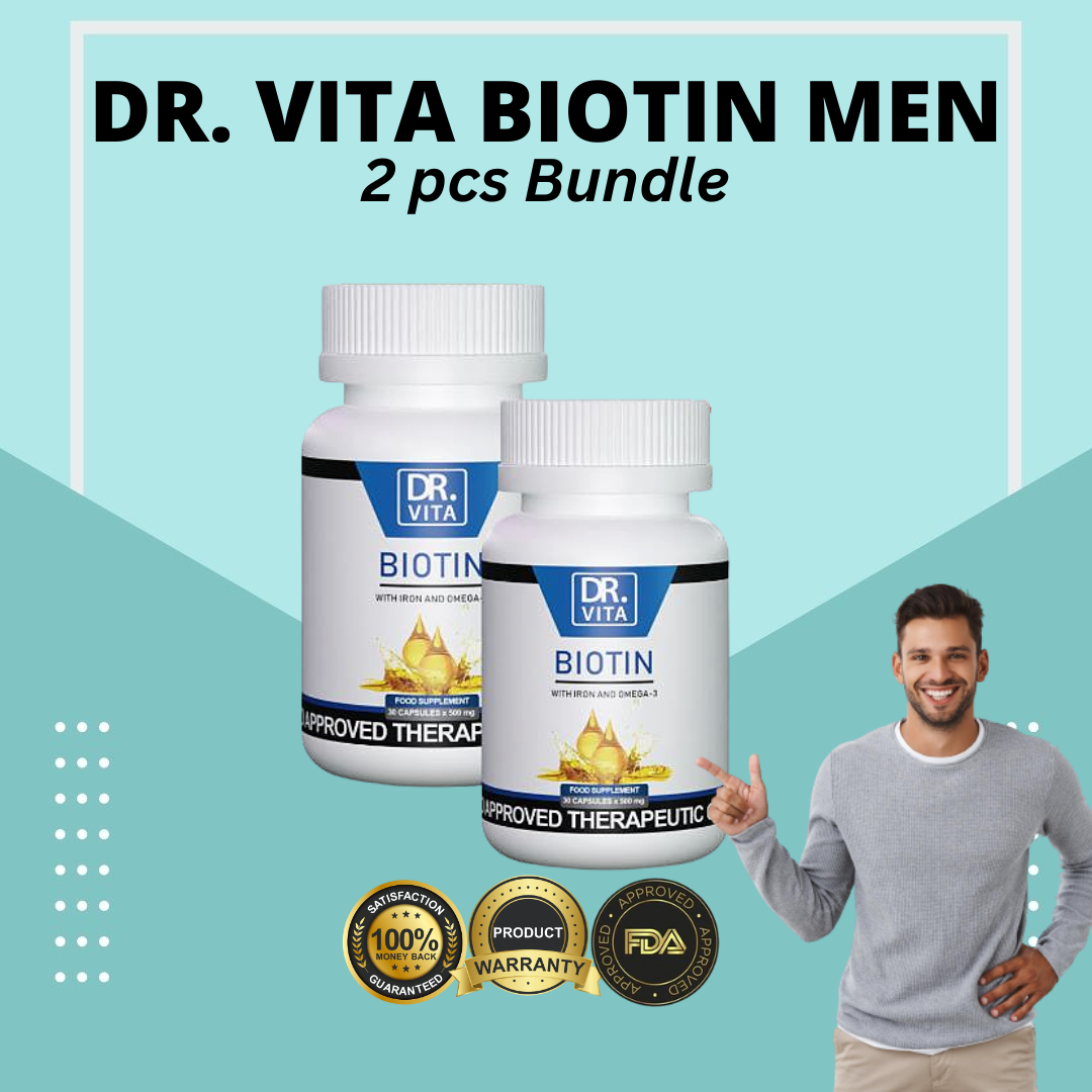 2 Bottle DR.VITA BIOTIN with Iron and Omega 3 for MEN Anti Hair Loss