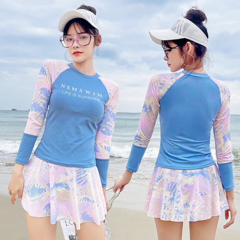 Swimming wear for women terno Conservative Two piece Floral Long sleeve Swimwear  Shorts and Tops Skirt Swimsuit outfit