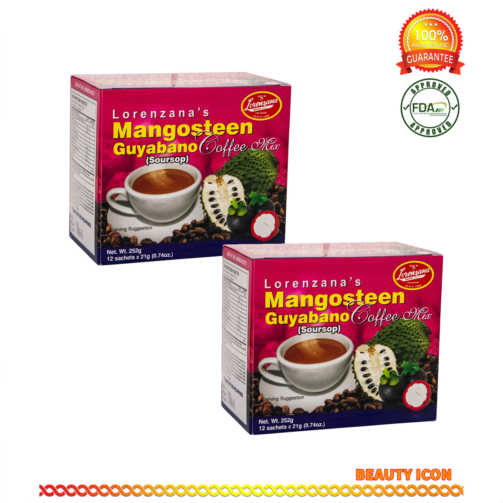 Lorenzana's Mangosteen Guyabano Healthy Coffee Sachet 21g Box of 12 Set