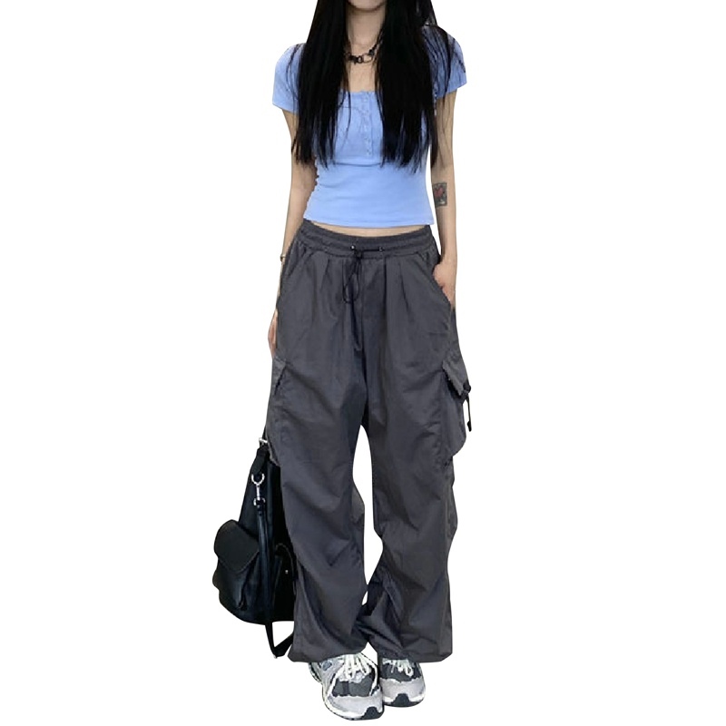 ✚◐ parachute Pants Low waist harem Tactical hip hop jogger Baggy pants  trouser Men's and women's plus size straight cut