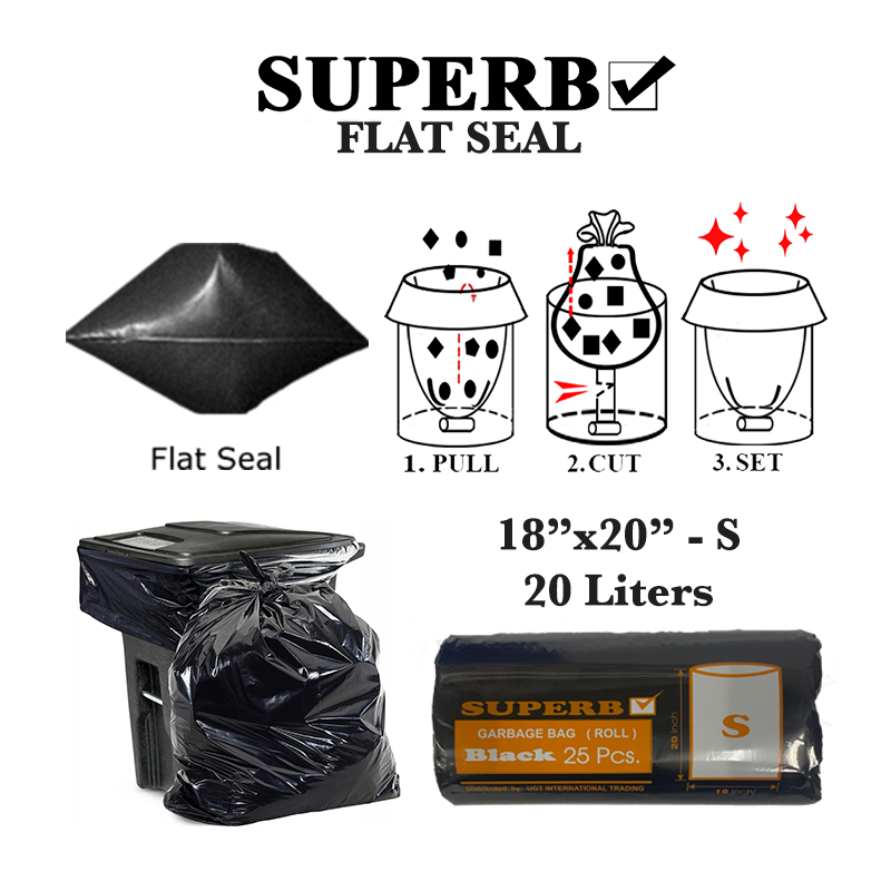Superb PER ROLL Flatseal Garbage Bag Sizes (S,M,L,XL,XXL) Colors (Black