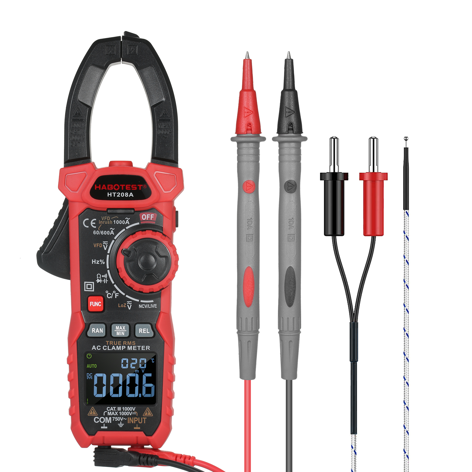 【Ready Stock】HABOTEST AC Digital Clamp Meter True-RMS Multimeter Anto-Ranging Multi Tester Current Clamp with Amp Volt Ohm Diode Capacitance Resistance Continuity NCV Temperature Duty Ratio VFD Tests