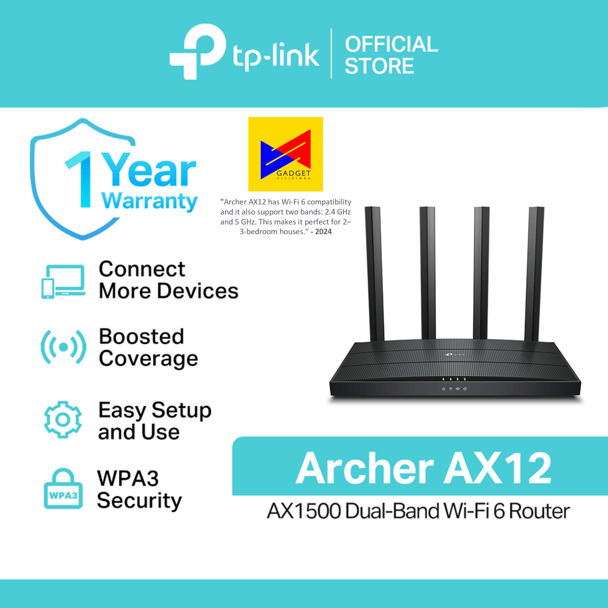 TPLink Archer AX12 AX1500 WiFi 6 DualBand Gigabit Router MUMIMO