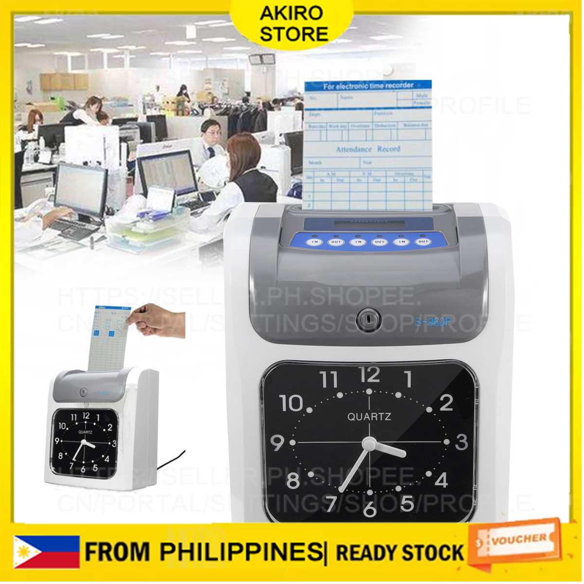 【Free 50pcs Timecard】Electronic Employee Time Clock Recorder Attendance