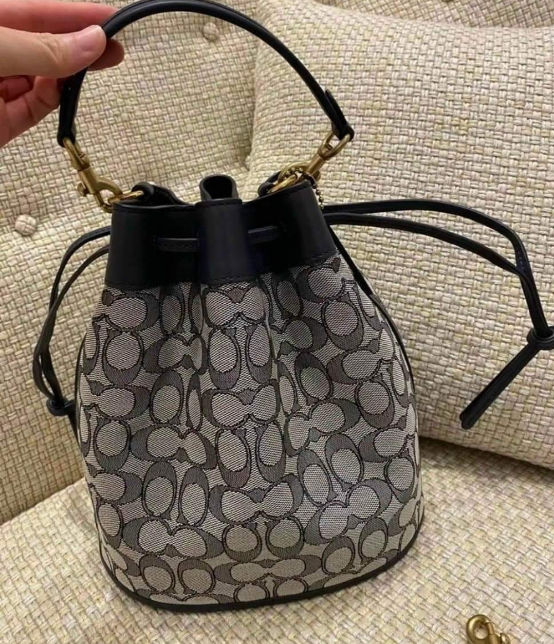 Original Coach C3853 Field Bucket Bag In Signature Jacquard Navy Midnight Navy Lazada PH
