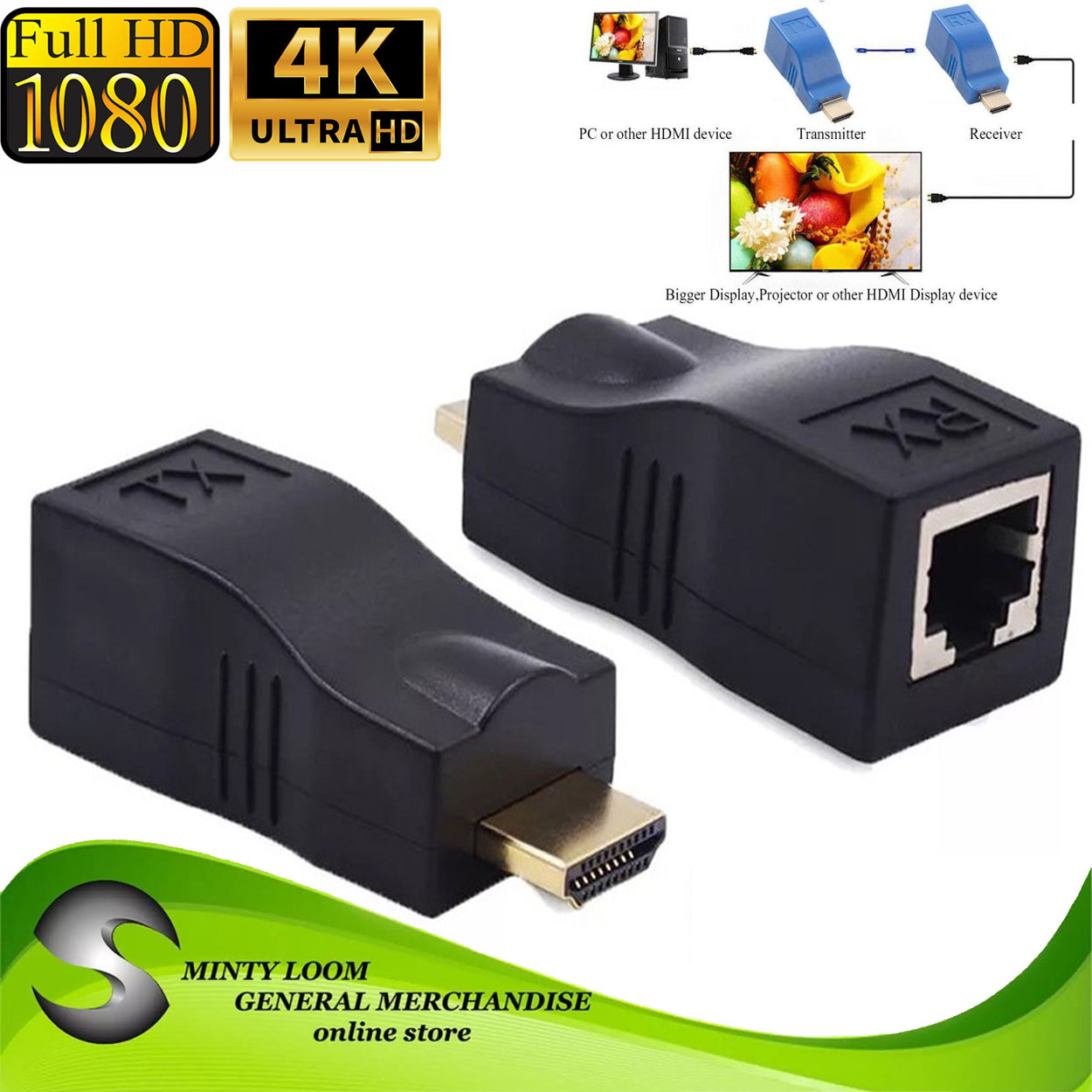 2Pcs 4K 1080P HDMI Extender to RJ45 Over Cat 5e/6 Network LAN Adapter 30M Lazada PH