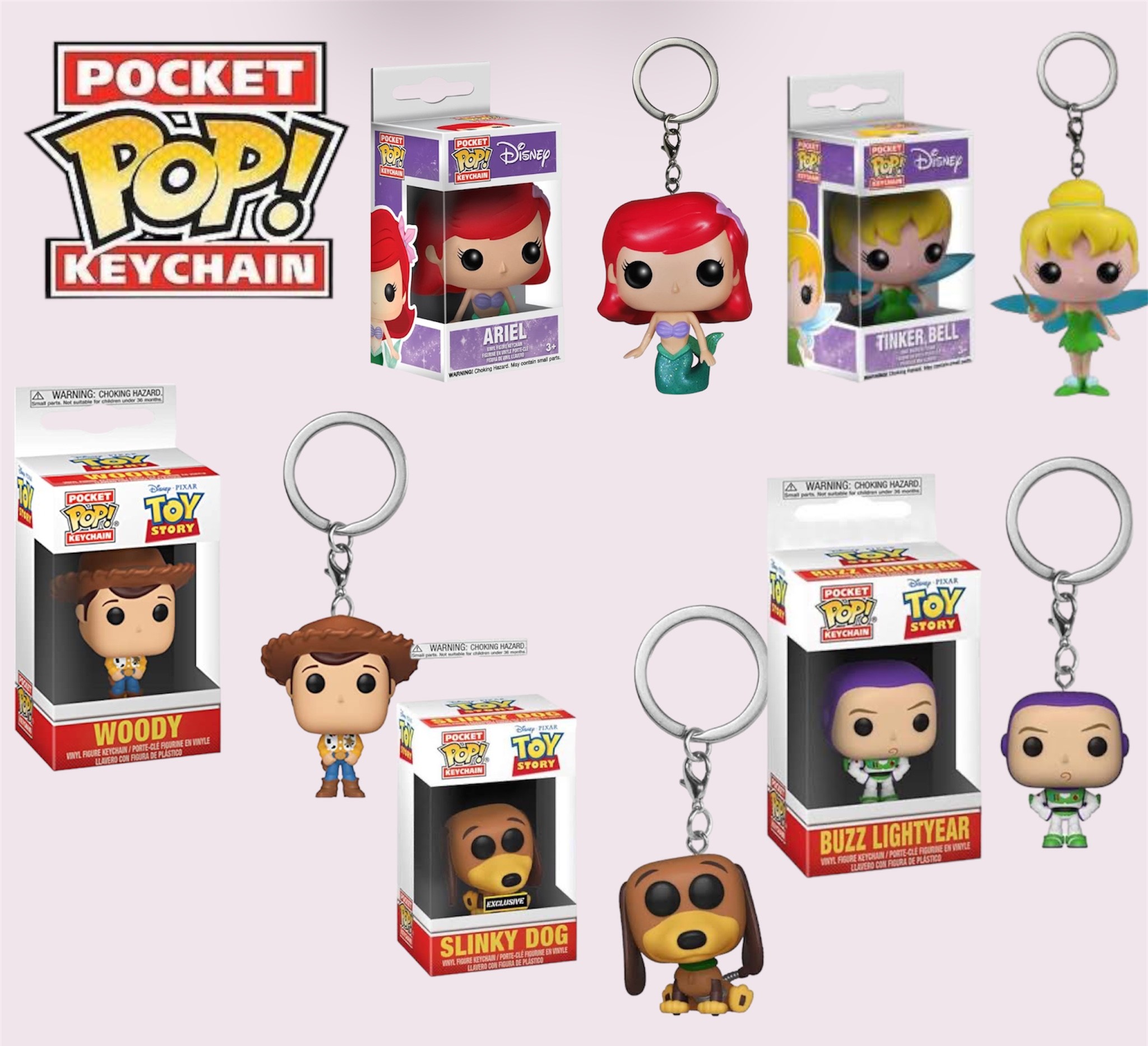 Disney Characters Pocket Pop Keychain (Toy Story, Little Mermaid