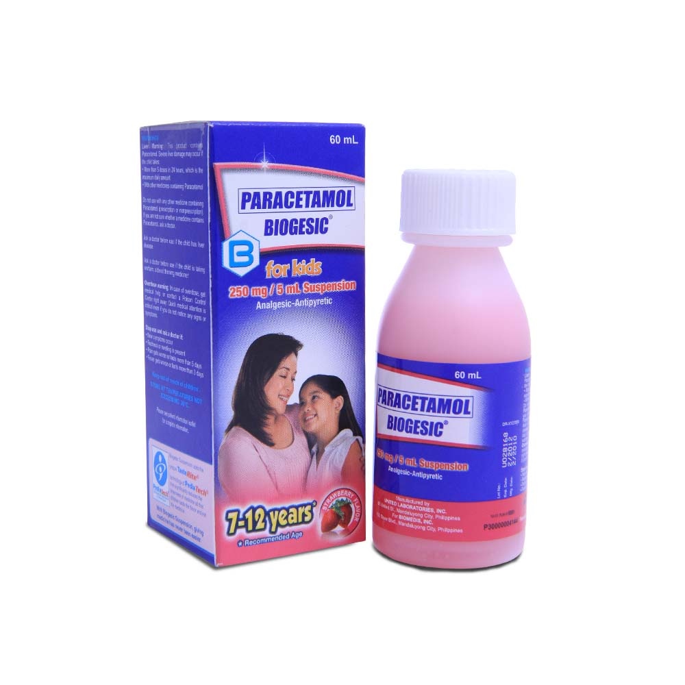 Biogesic for Kids 250mg Strawberry Suspension 60mL For Children's Fever ...