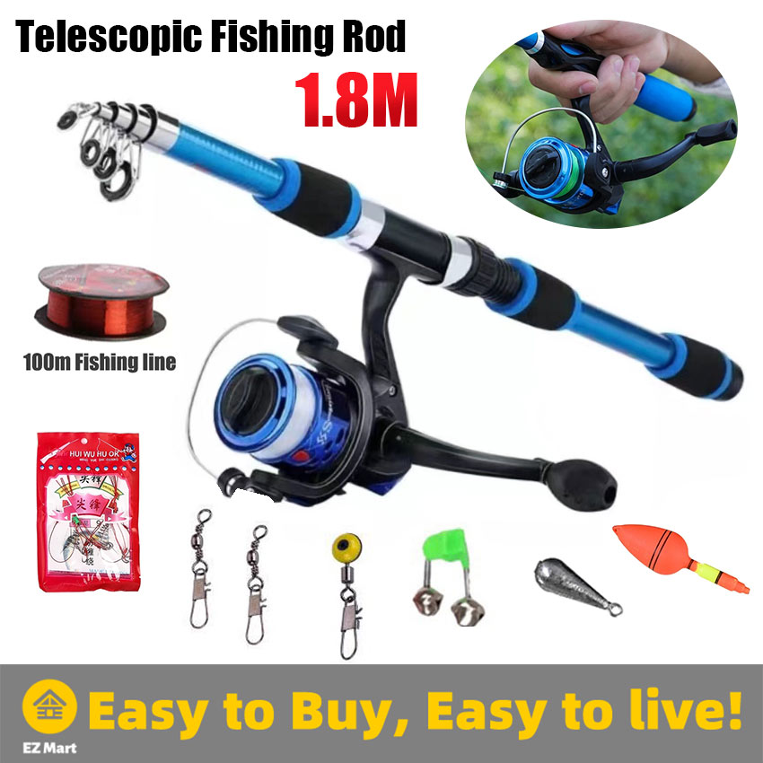 Fast Shipping】 Portable 1.8m Telescopic Fishing Rod 5.5:1 Gear Ratio Spinning  Fishing Reel Set with Fishing Line Fishing Gear Rod Combo CYB-Fishing-Rod-Kit