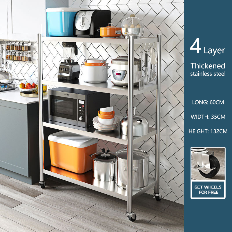 Thicken 304 Stainless Steel Kitchen Rack with wheels 3/4/5 Tier Kitchen