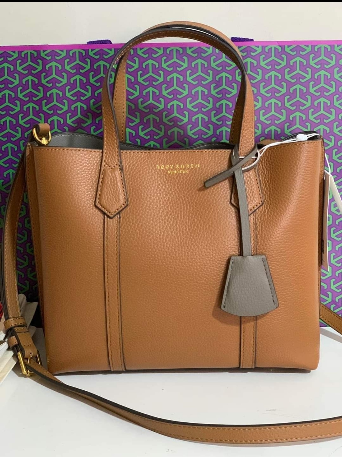 Tory Burch 81928 Perry Small Triple Compartment Tote Bag Light Umber