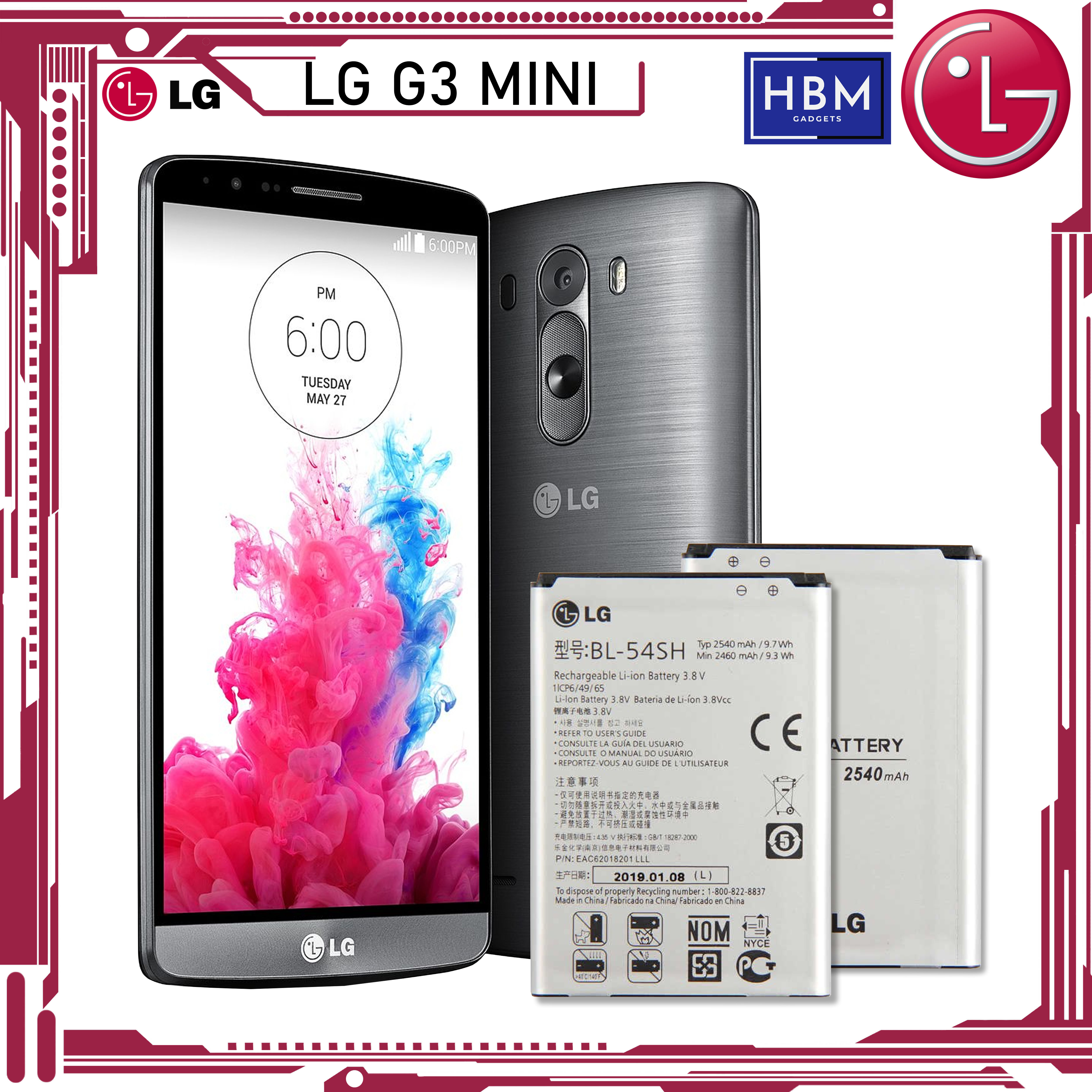 For LG G3 Mini Battery Original, Model: BL-54SH High Quality Phone Battery  (2540mAh) HBM Gadgets, Battery for LG G3 Mini | Lazada PH