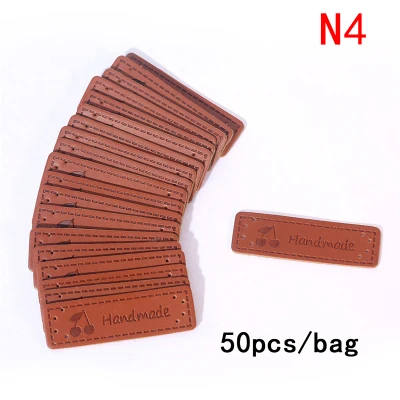 FOX 50Pcs Brown Made with Heart PU Leather Handmade Label Tags DIY Sewing Craft