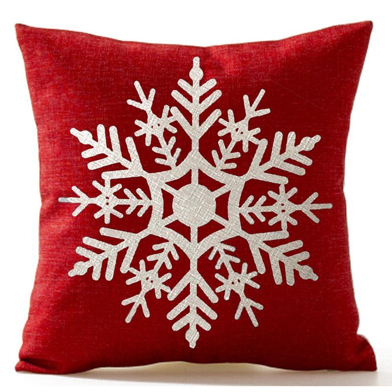 Bảng giá Beautiful Snowflake In Red Merry Christmas Gifts flax Throw Pillow Case Cushion Cover Home Office Living Room Sofa Car Decorative Square 18 X 18 inch:Beige + red Phong Vũ