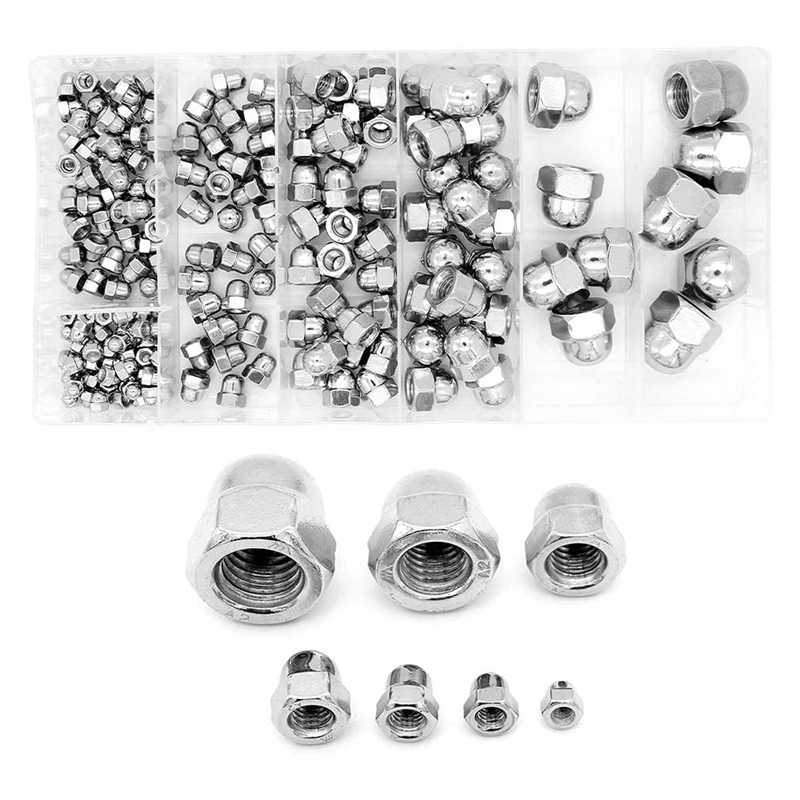 180 Pcs Stainless Steel Dome Cap Nuts Hexagon Hex Head Cap Nut Bolt Set for Screws and Bolts M3 M4 M5 M6 M8 M10 M12
