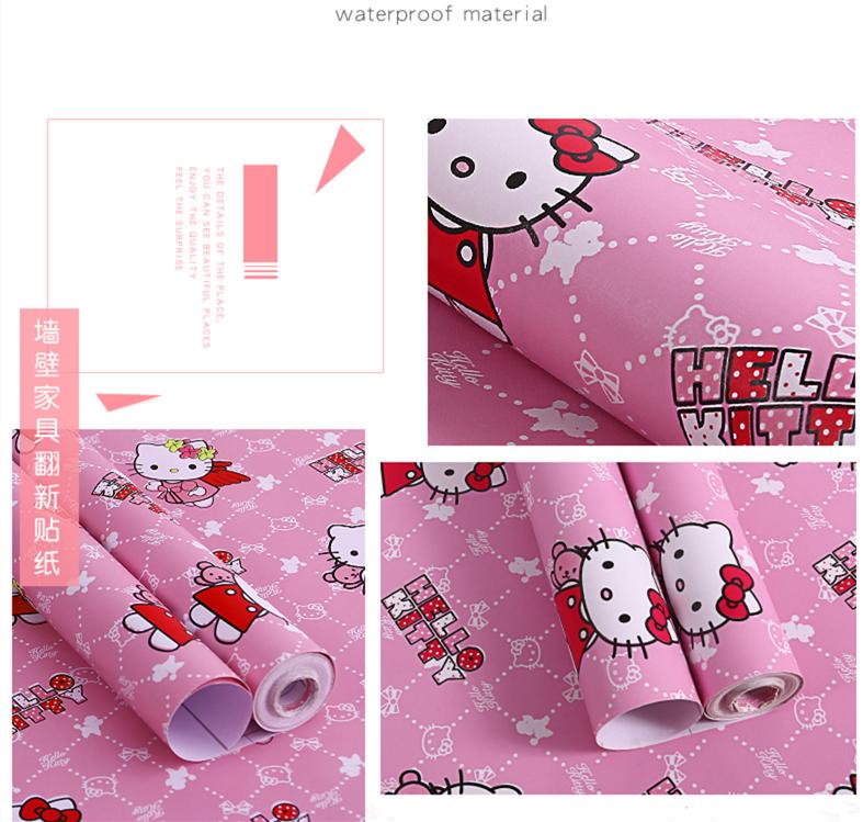 Pink Hello Kitty Design 10m X45cm Self Adhesive Sticker Waterproof Moisture Proof Mold Proof Sounds Proof