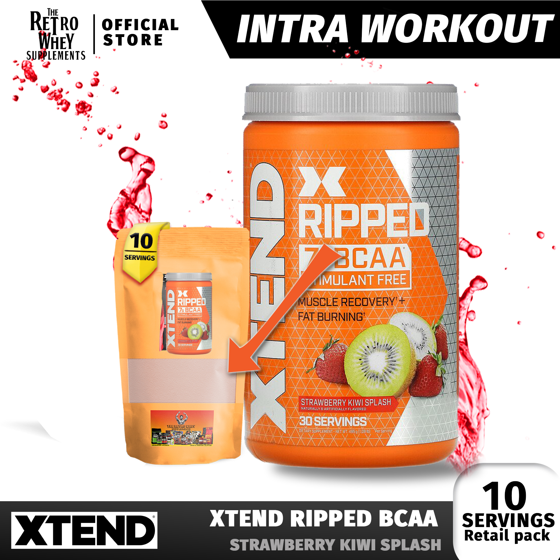 XTEND Ripped BCAA Powder (RETAIL PACK) 10 Servings Cutting Formula