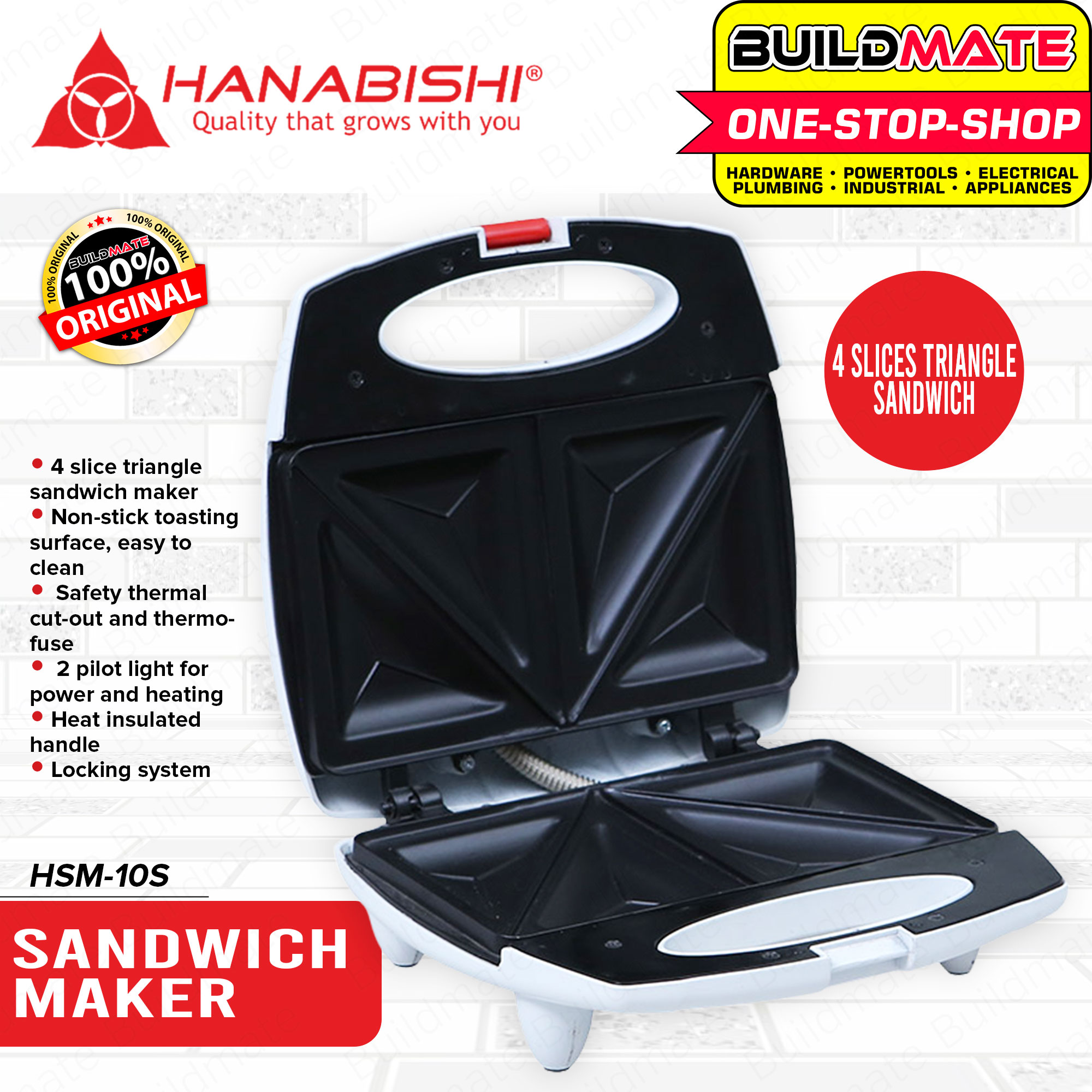 HANABISHI Non Stick Sandwich Maker Machine Triangle Sandwich Maker Bread Toaster Baker and